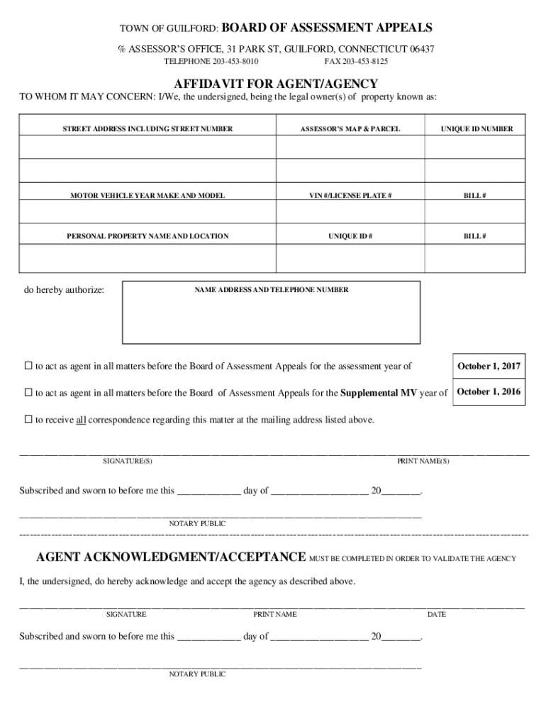 Fillable Online Fillable Online ASSESSORS OFFICE, 31 PARK ST, GUILFORD