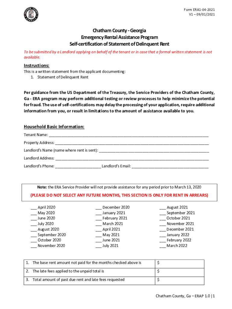 Fillable Online CC Statement of Delinquent Rent by Landlord form ERA1