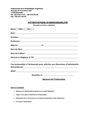 ATTESTATION D'INDIVIDUALITE - - Ambassade du Togo ...