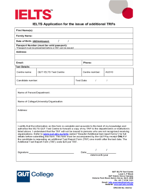 Fillable Online QUT IELTS Additional Test Report Form (TRF) Request ...