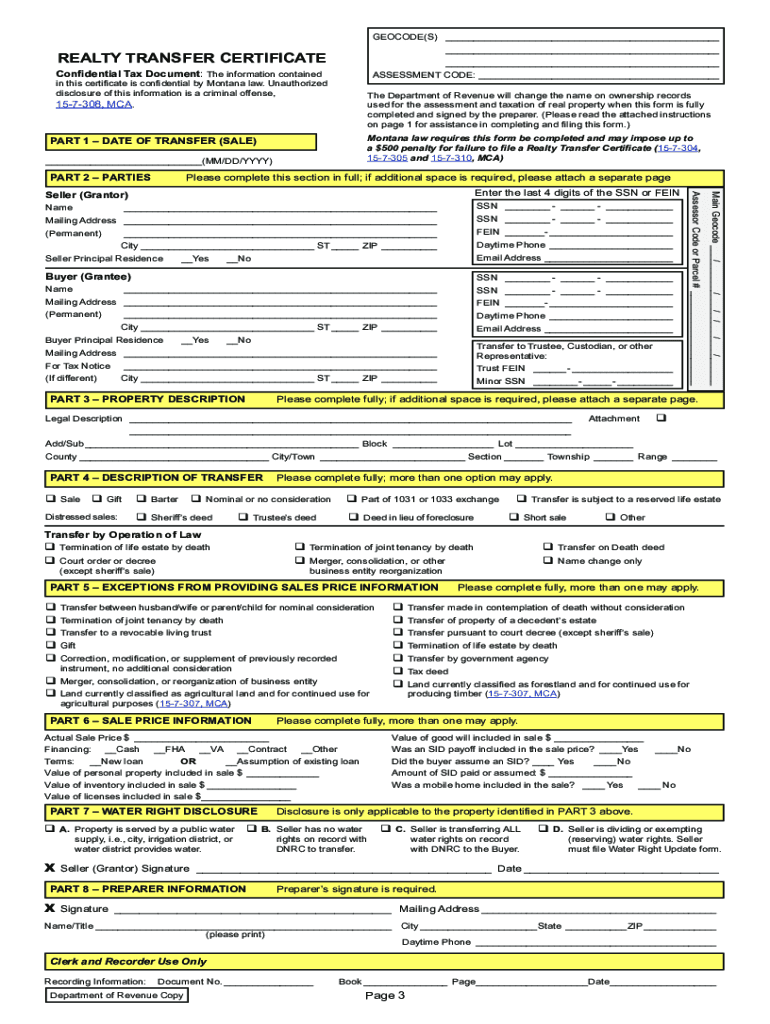 montana realty transfer certificate Preview on Page 1