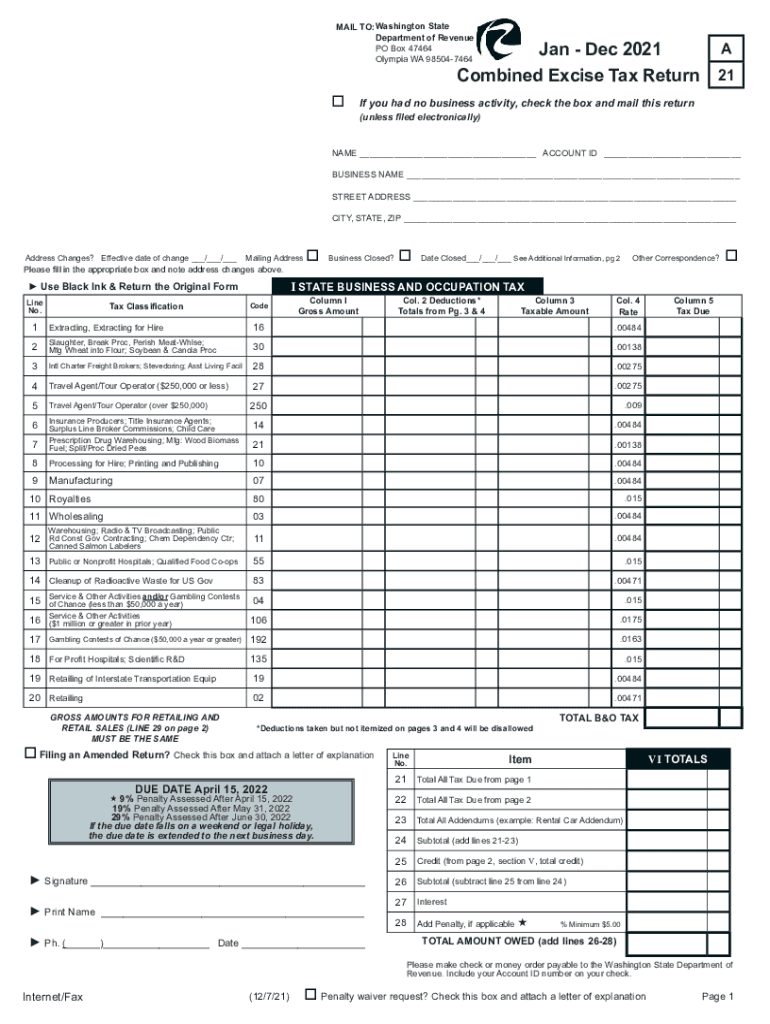 washington state combined excise tax return Preview on Page 1