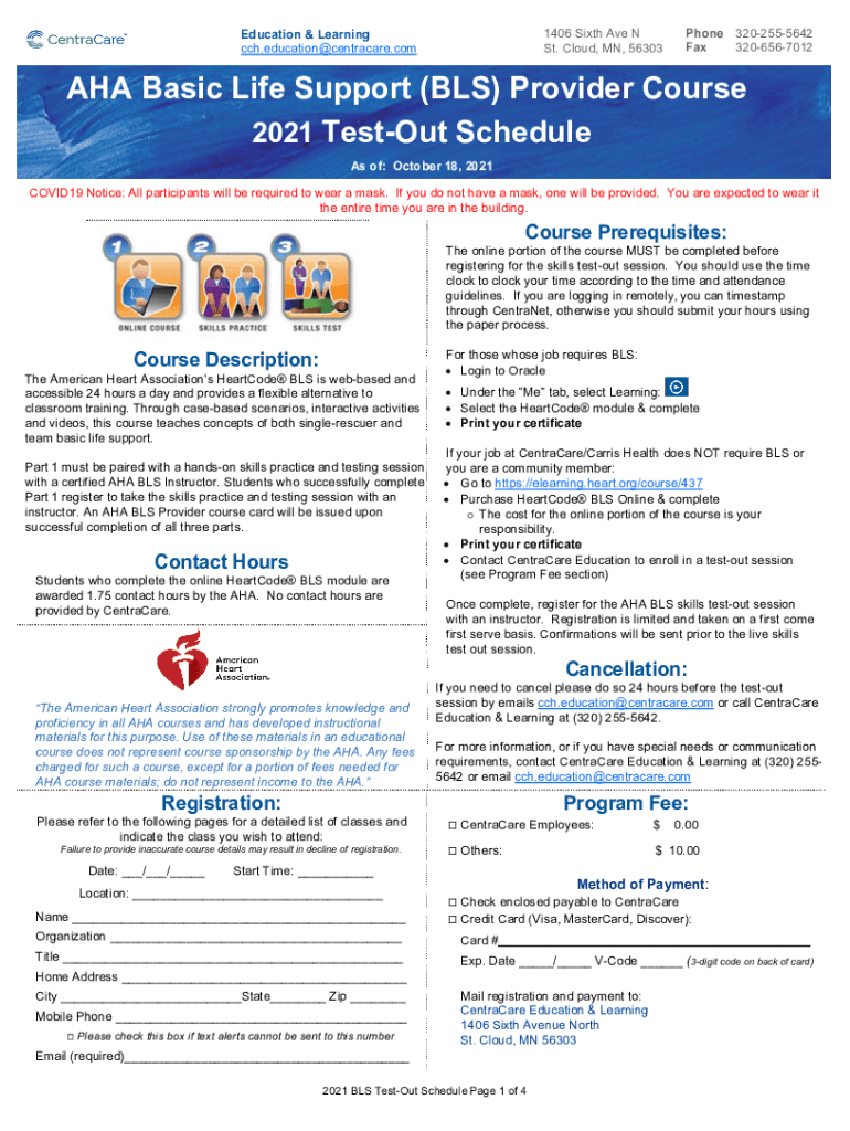 Fillable Online AHA Basic Life Support (BLS) Provider Course