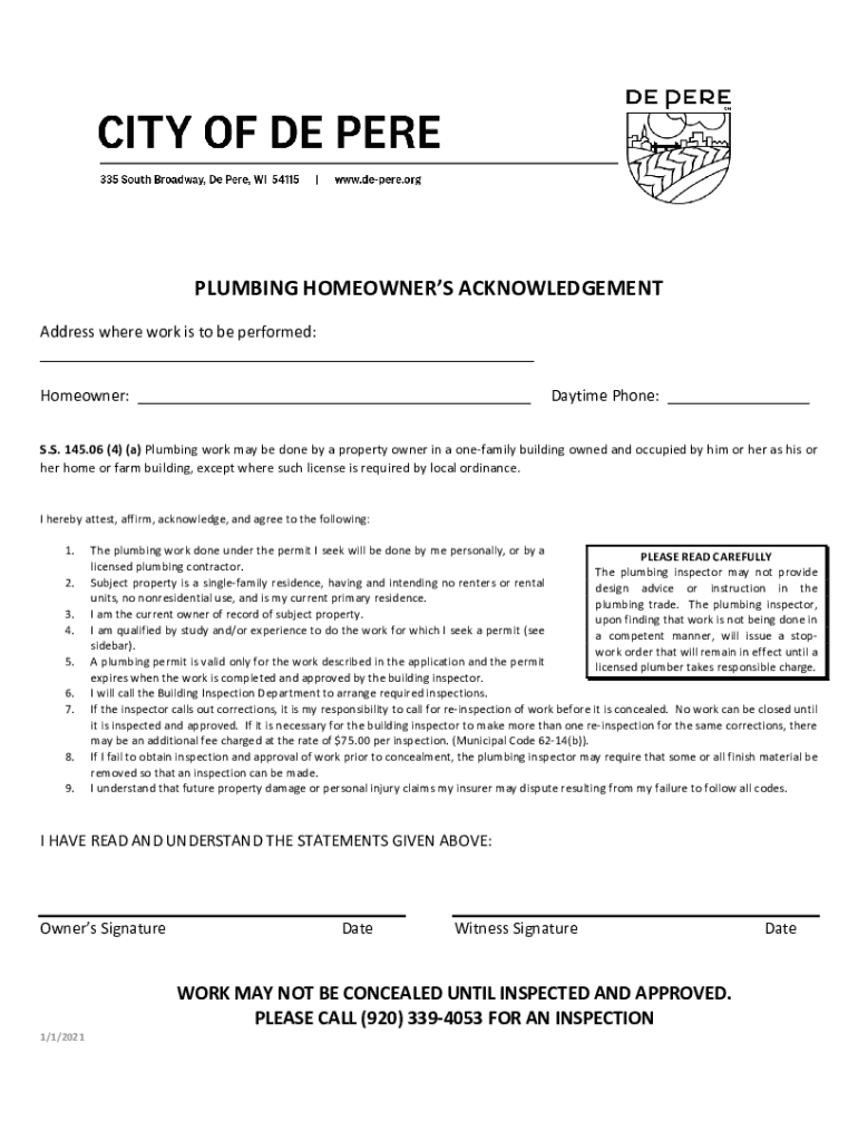 Fillable Online State Plumbing Board Permit and Inspection Information