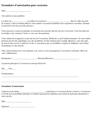 Formulaire dautorisation pour excursion