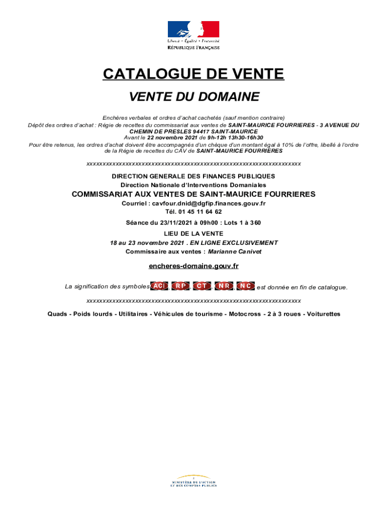 Fillable Online Fillable Online VENTE DU DOMAINE encheresdomaine.gouv Fax Email Print