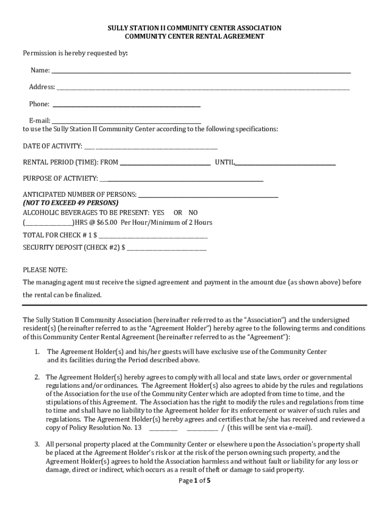 Fillable Online SULLY STATION II COMMUNITY ASSOCIATION POOL DECK AREA