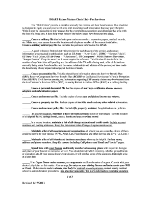 SMART Retiree Matters Checklist for Survivors