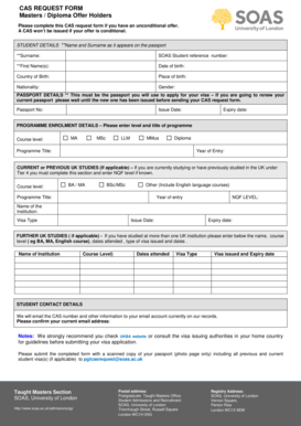 CAS Request Form for Masters Diploma Offer Holders