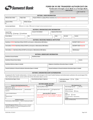 Foreign Wire Transfer Authorization