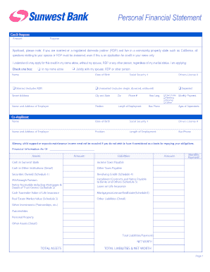 Personal Financial Statement for Credit Request