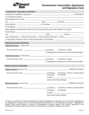 Homeowners Association Agreement and Signature Card