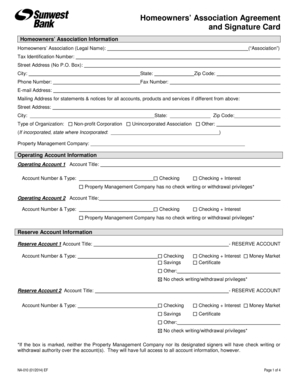 Homeowners' Association Agreement and Signature Card