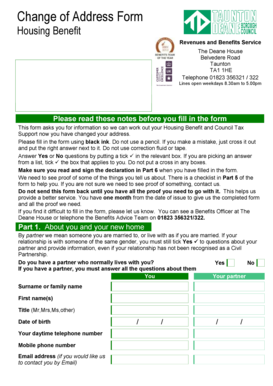 UK Housing Benefit Change of Address Form