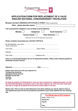 Application Form for Replacement of English National Concessionary Travel Pass