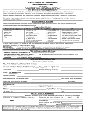 Montana Birth Certificate Application