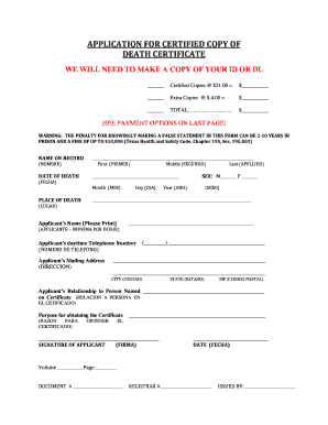 Texas Death Certificate Application