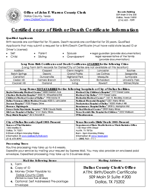 Texas Birth or Death Certificate Request Form