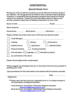 Special Needs Form