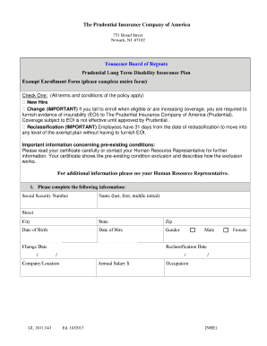Tennessee Board of Regents Long Term Disability Insurance Enrollment Form