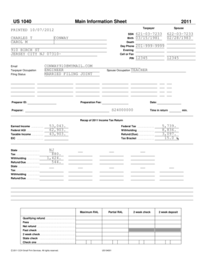 US 1040 Individual Income Tax Return 2011