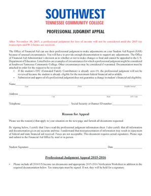 After November 30, 2015, a professional judgment for loss of income will not be considered until the 2015 tax - southwest tn