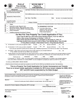 New Jersey Property Tax Credit Application NJ-1040-H