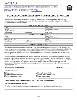 Foreclosure Prevention Counseling Program Application