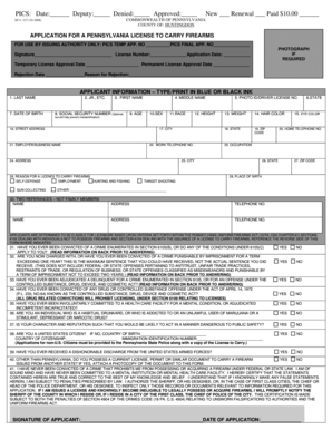 Pennsylvania License to Carry Firearms Application