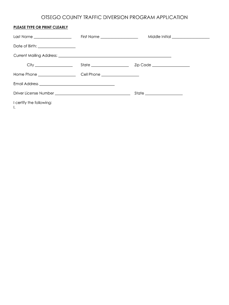 otsego county traffic diversion 2015 form Preview on Page 1