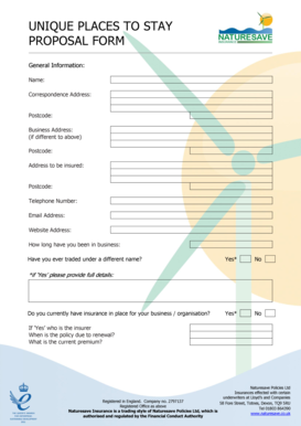 Unique Places to Stay Insurance Proposal Form