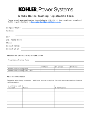 WebEx Online Training Registration Form