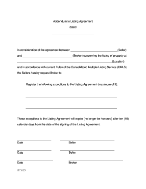 Addendum to Listing Agreement