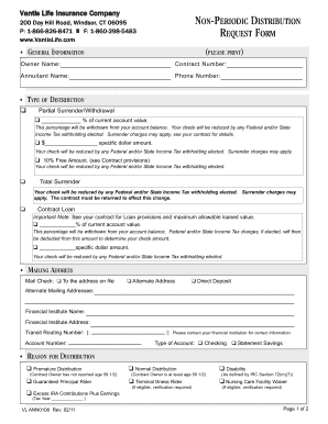 Vantis Life Insurance Non-Periodic Distribution Request Form