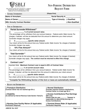 SBLI Annuity Non-Periodic Distribution Request Form