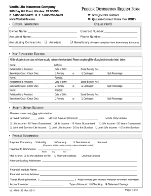 Vantis Life Insurance Periodic Distribution Request Form