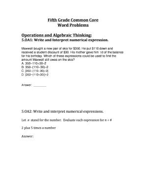 Fillable Online 5Th Grade Common Core Math Word Problems - Lake Shore Central Fax Email Print - Pdffiller