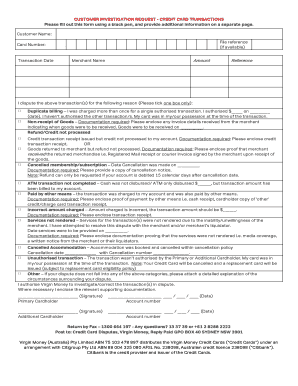Customer Investigation Request - Credit Card Transactions