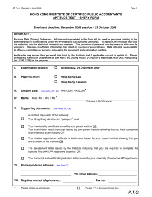 Hong Kong Aptitude Test Entry Form