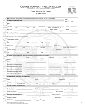 Tribal Health Programs Intake Form