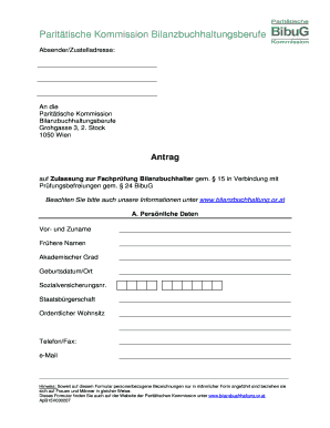 Antrag auf Zulassung zur Fachprüfung Bilanzbuchhalter