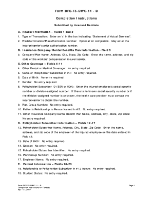 Florida Dental Claim Form DFS-F5-DWC-11