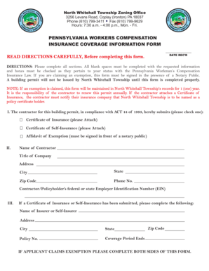 Pennsylvania Workers Compensation Insurance Coverage Form