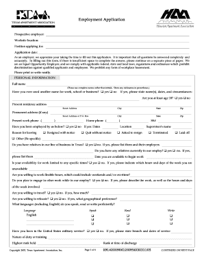 Texas Apartment Association Employment Application