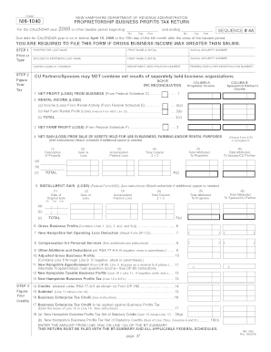New Hampshire Proprietorship Business Profits Tax Return