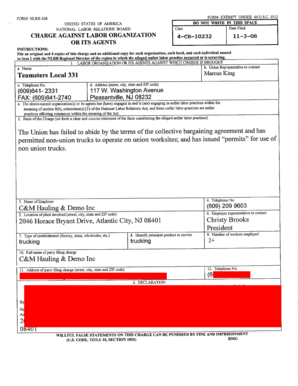 NLRB Form 508 Charge Against Labor Organization