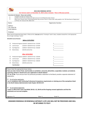North Dakota Professional License Renewal Notice