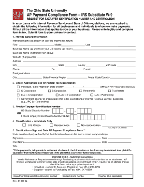Ohio State University IRS Substitute W-9 Form