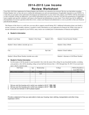 2014–2015 Low Income Verification Worksheet