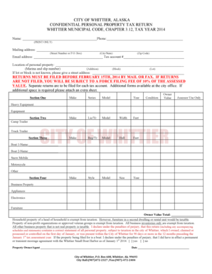 City of Whittier Personal Property Tax Return